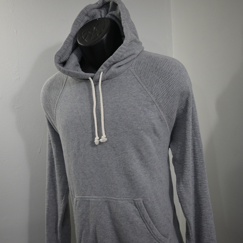Lucky Brand Hoodie Mens Medium Gray Waffle Knit Sleeve Pullover